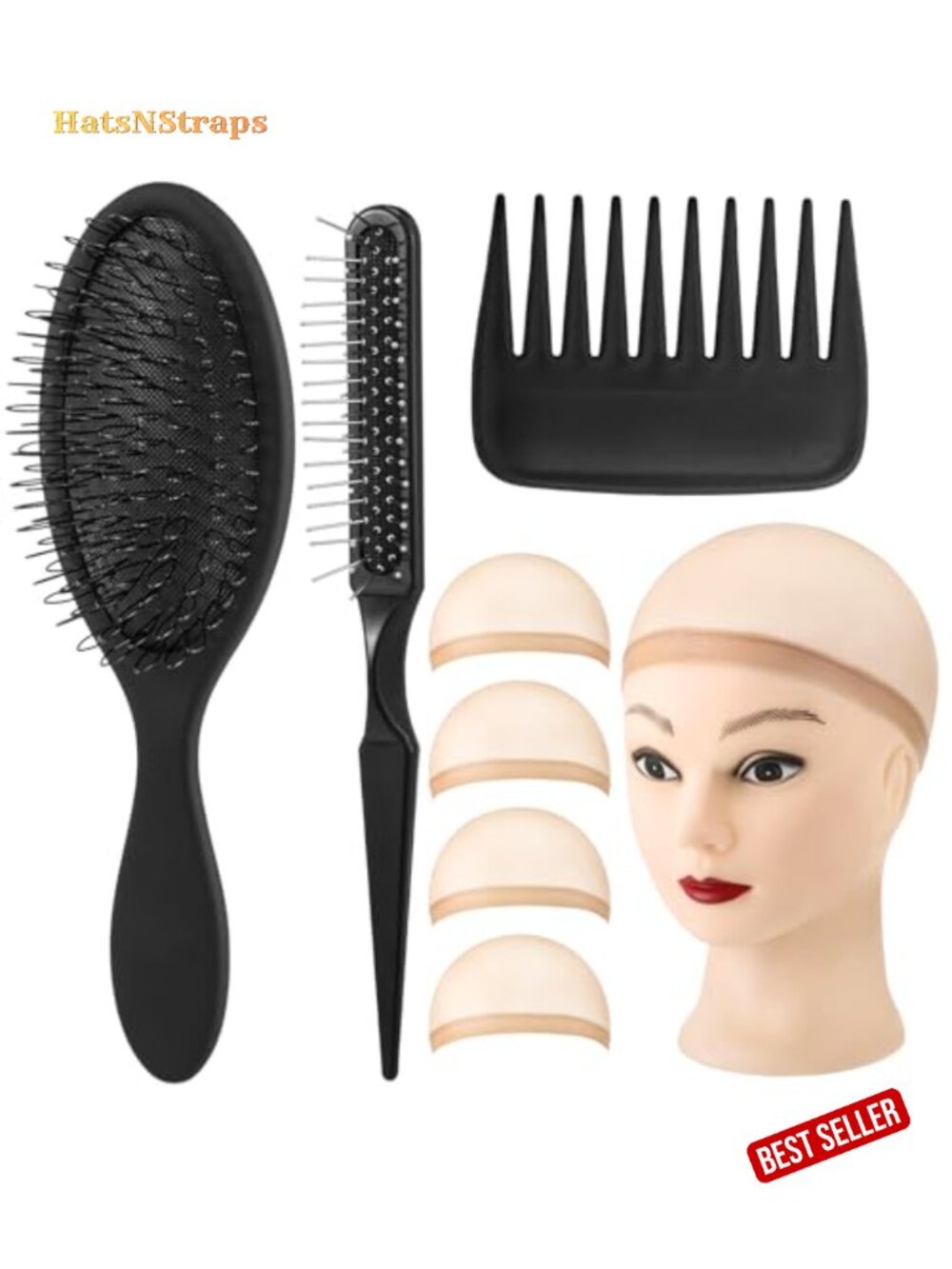 7 Piece Wig Care Kit with Loop Brush, Wide Tooth Comb, Styling Brushes, Wig